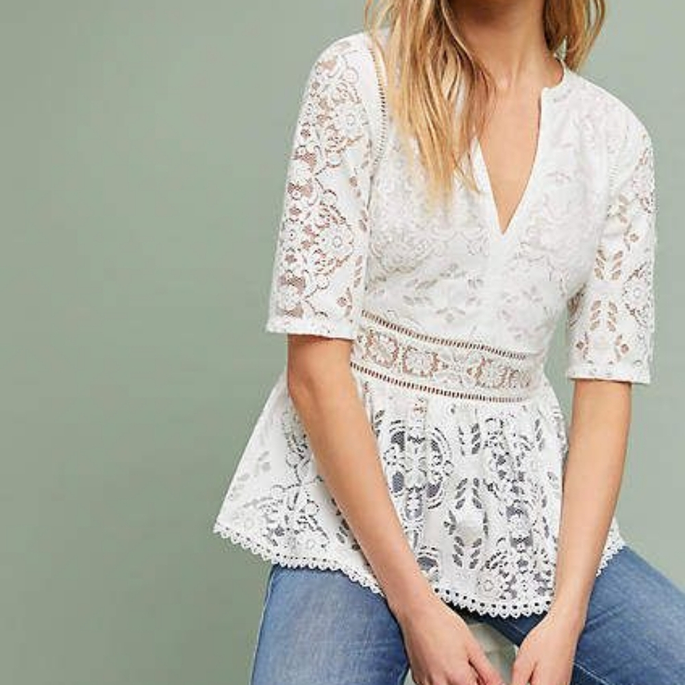 Anthropologie Blue Tassel Lace Top